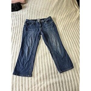 St Johns Bay Jeans 12P Blue Denim Cropped Capri Bottoms Stretch Waist 12 Petite